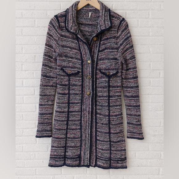 Free People Purple Tweed Cardigan Sweater Size Small - Picture 1 of 7